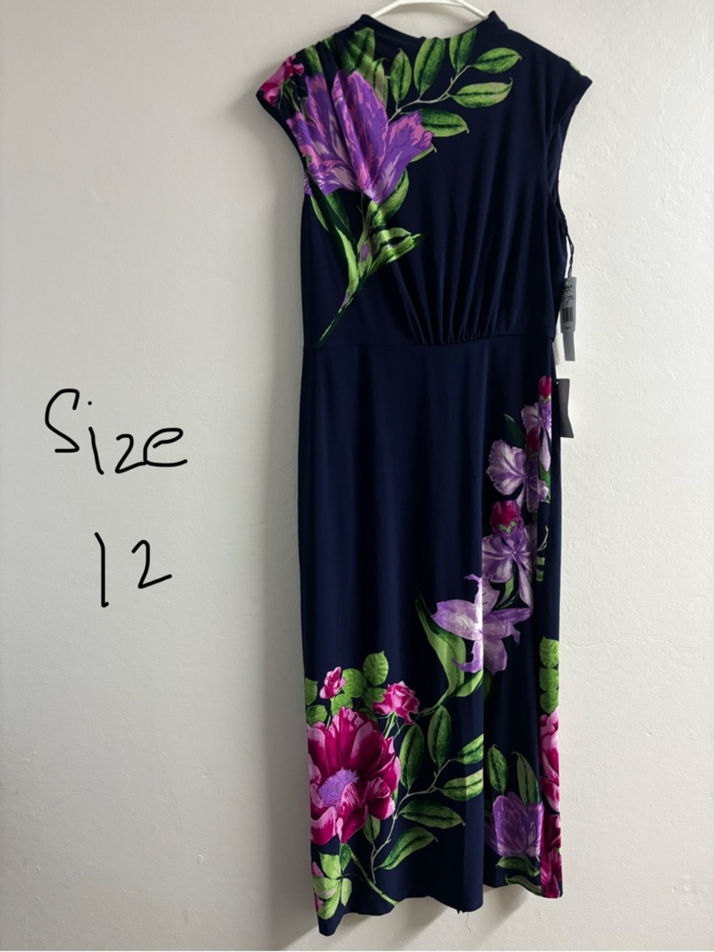 NWT Navy Floral Cap-Sleeve Maxi Dress - Purple & Green Bloom